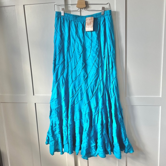 Soft Surroundings Boho Giant Flowy Teal Tier Maxi Witchy Skirt Medium Large - Picture 1 of 4